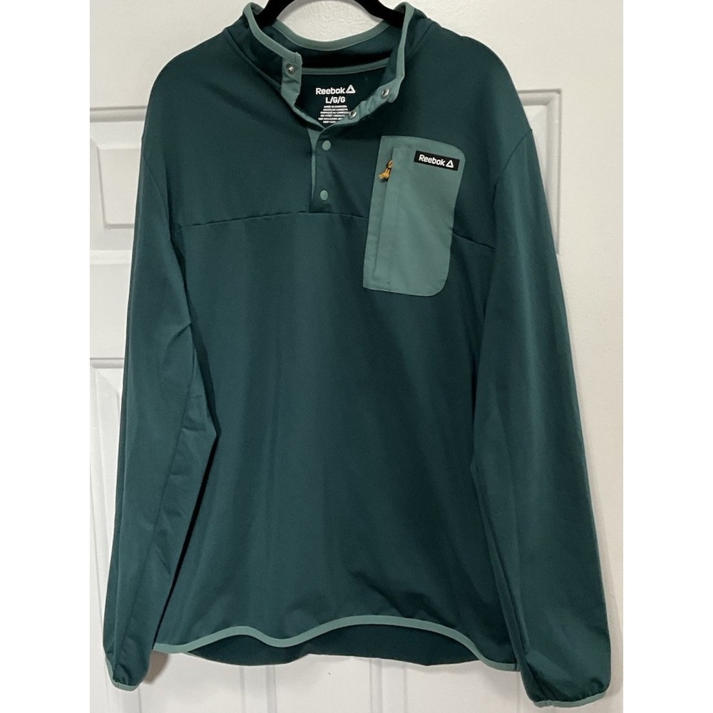 Reebok Mock Neck Snap Soft Stretch Pullover Zip Pocket Sea Moss/Green Men Large